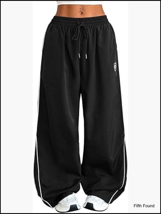 Pants - Medium Size Parachute Track Pants Elastic Waist Wide Leg Sweatpants